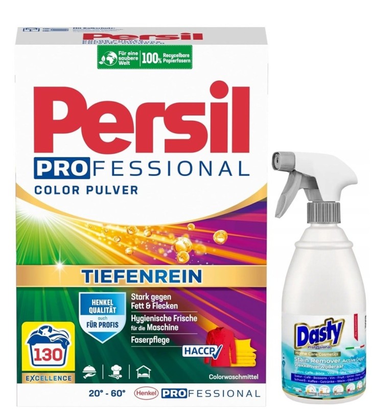 Zestaw PERSIL Proszek do prania Color 7,8 kg 130 prań – niemiecki + DASTY Odplamiacz OXY 600 ml – włoski - Sklep i hurtownia FH German