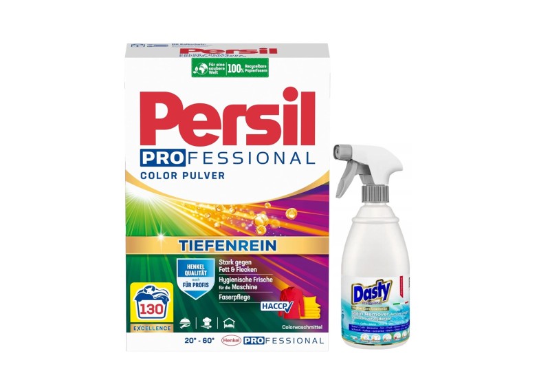 Zestaw PERSIL Proszek do prania Color 7,8 kg 130 prań – niemiecki + DASTY Odplamiacz OXY 600 ml – włoski - Sklep i hurtownia FH German