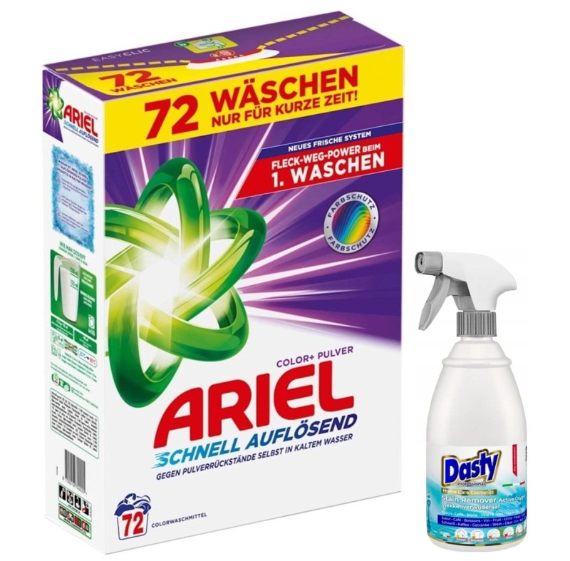 Zestaw DASTY Odplamiacz OXY 600 ml – włoski + ARIEL Proszek do prania Color 72 prań 3,96 kg – niemiecki - Sklep i hurtownia FH German
