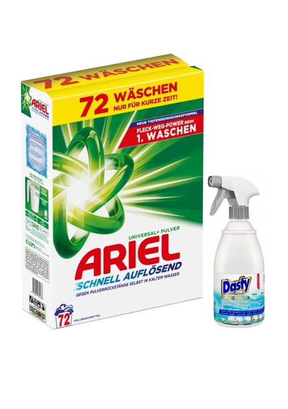 Zestaw DASTY Odplamiacz OXY 600 ml – włoski + ARIEL Proszek do prania Uniwersalny 72 prań 3,96 kg – niemiecki - Sklep i hurtownia FHGerman