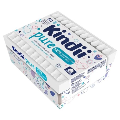 KINDII Pure Patyczki higieniczne dla dzieci i niemowląt 60 szt. – bawełniane patyczki w pudełku