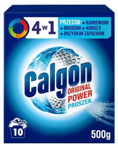 CALGON Odkamieniacz do pralek 500 g – proszek zmiękczający wodę i chroniący pralkę