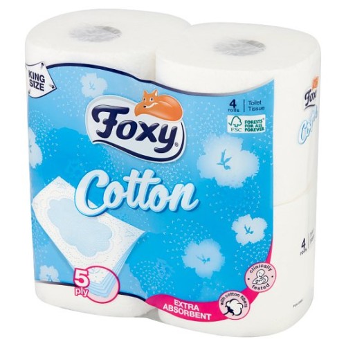 FOXY   Papier toaletowy 4 rolki Cotton 5 warstw , extra gruby 