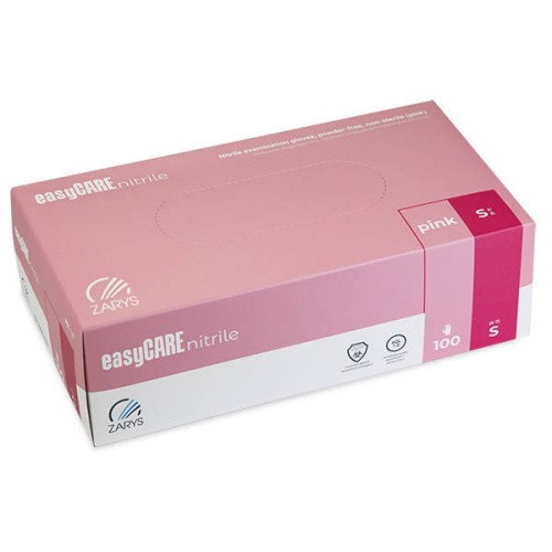 EASYCARE   Rękawiczki nitrylowe bezpudrowe jednorazowe różowe 100szt. ZARYS ROZMIAR S