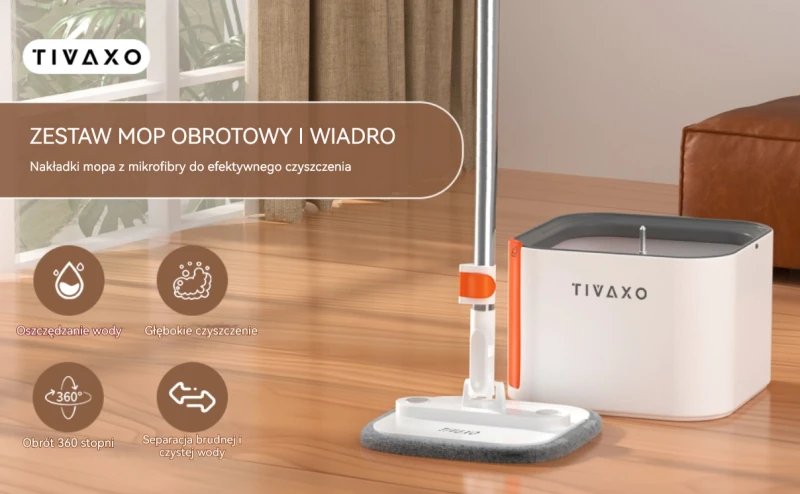 TIVAXO   Mop obrotowy A11 Spin z separacją wody + 2 wkłady mikrofibra - Sklep i hurtownia FH German