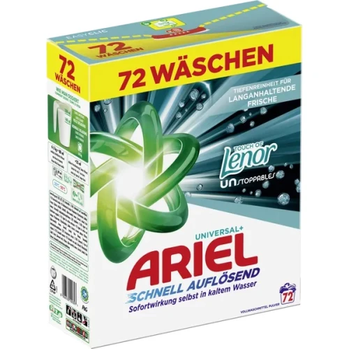 NIEMIECKI PROSZEK DO PRANIA Ariel Universal+ Touch of Lenor Unstoppables 72 prania 3,96kg – Oryginalna chemia z Niemiec DE