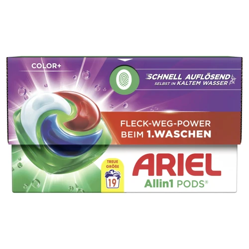 NIEMIECKIE KAPSUŁKI DO PRANIA Ariel Allin1 PODS Color+ 19 sztuk – Oryginalna chemia z Niemiec DE