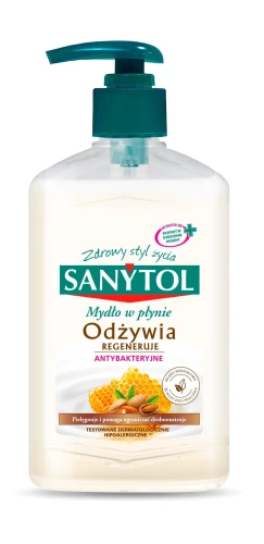 SANYTOL Mydło w płynie 250 ml odżywcze antybakteryjne z pompką – mleczko pszczele i migdały