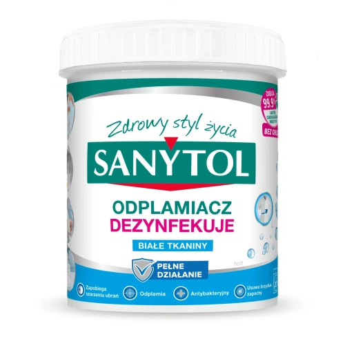 SANYTOL Odplamiacz dezynfekujący 450 g do białych tkanin – usuwa plamy i bakterie