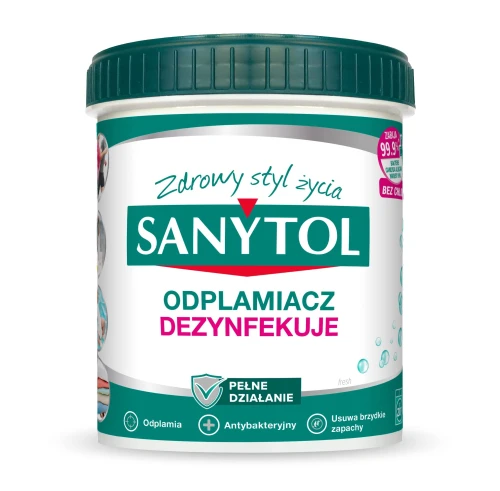 SANYTOL Odplamiacz dezynfekujący 450 g do białych i kolorowych tkanin – usuwa plamy i bakterie
