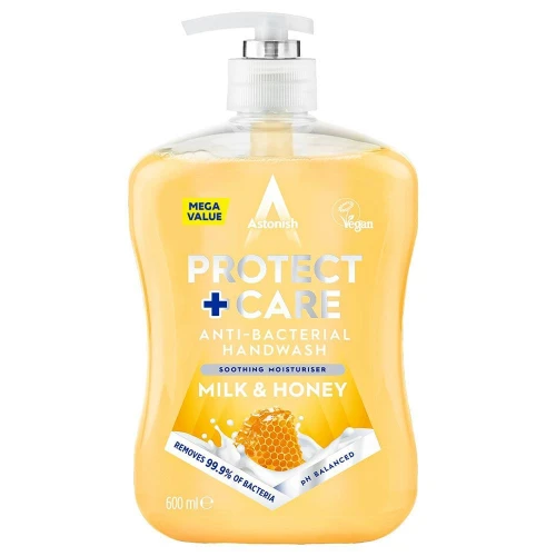 ASTONISH Protect & Care Mydło antybakteryjne do rąk Milk & Honey 600 ml – mydło w płynie z pompką nawilżające