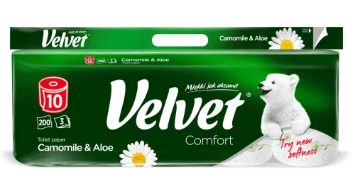 VELVET Papier toaletowy Comfort Rumianek & Aloes 10 rolek – Miękki jak aksamit, naturalnie kojący