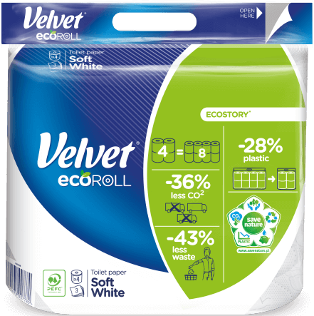 VELVET   Papier toaletowy 4 rolki Eco Roll 4=8 biały 3wars /9/ - Sklep i hurtownia FH German