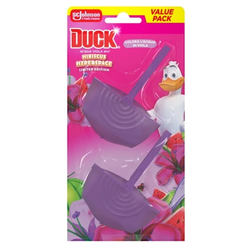 DUCK Aqua Purple 4w1 Hibiscus Hyperspace 2x40 g – kostka do WC 4w1 barwiąca wodę na fioletowo