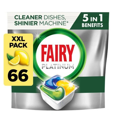 FAIRY Platinum Lemon Kapsułki do zmywarki 66 szt. – kapsułki all in one do usuwania tłuszczu i połysku naczyń