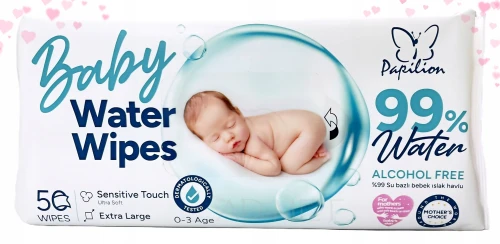 PAPILON Baby Water Wipes 50 szt. – chusteczki nawilżane 99% wody, bez alkoholu