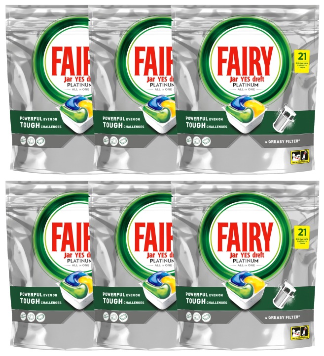 FAIRY Platinum Original Kapsułki do zmywarki 126 szt. (6x21) – kapsułki all in one do usuwania tłuszczu i perfekcyjnego połysku - Sklep i hurtownia FH German