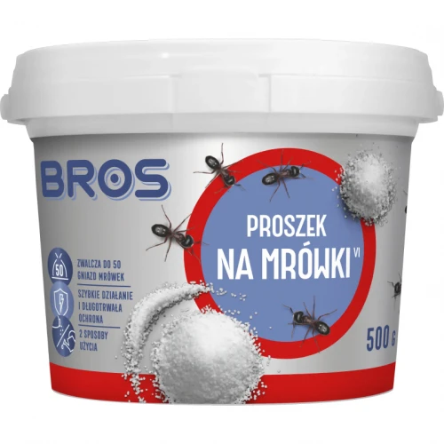 Bros proszek na mrówki 500g skuteczny preparat do zwalczania gniazd 2 sposoby użycia