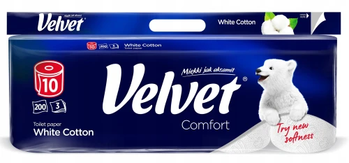 VELVET   Papier toaletowy Comfort Biały 10 rolek  200 listków
