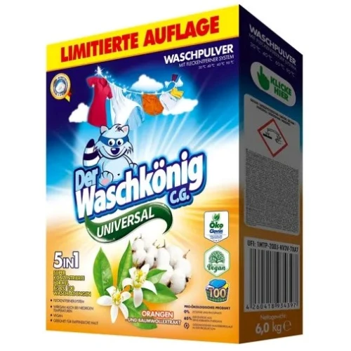 WASCHKONIG   Proszek do prania 6kg 100P Orangen Und Baumwollextrakt Uniwersalny DE