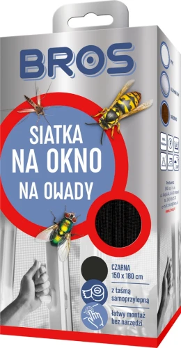 Bros siatka na okno moskitiera 150x180 czarna duża z rzepem ochrona przed owadami