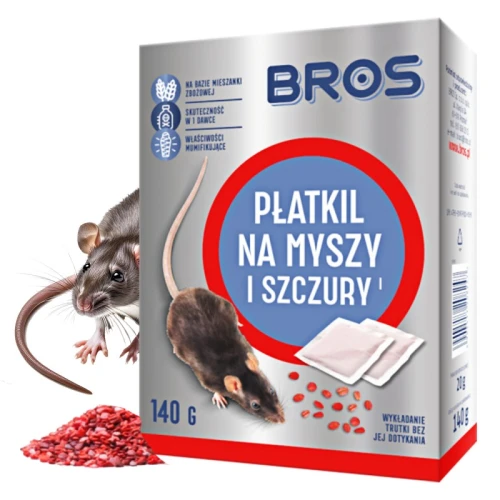 Bros Płatkil trutka na myszy i szczury płatki 140g z mumifikatorem saszetki 1 dawka