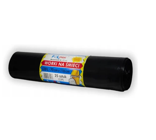 Folpak worki na śmieci 120L czarne grube LDPE 25 sztuk super mocne i wydajne