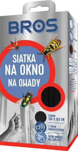 Bros siatka na okno moskitiera 130x150 czarna z rzepem ochrona przed owadami
