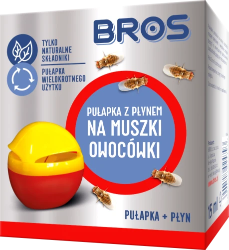 Bros pułapka na muszki owocówki zestaw urządzenie + płyn wabiący naturalny skład