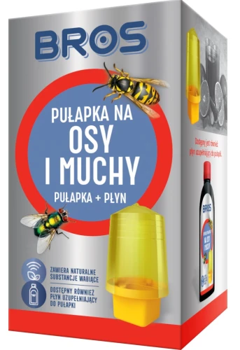 Bros pułapka na osy i muchy zestaw urządzenie + płyn 250ml naturalna przynęta do ogrodu