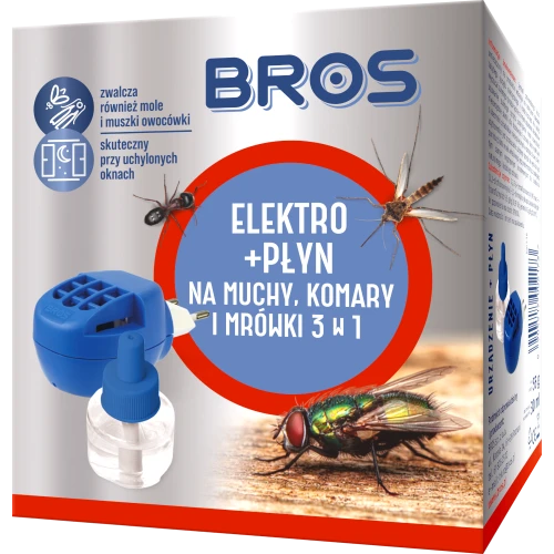 Bros Elektro urządzenie + płyn na muchy komary i mrówki 3 w 1 zestaw 60 nocy ochrony