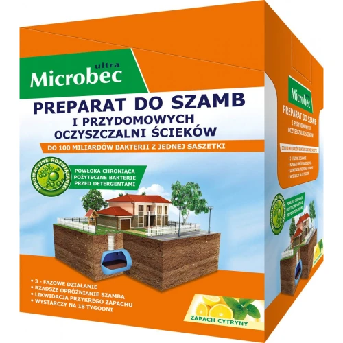 Microbec Ultra preparat do szamb i oczyszczalni 18 saszetek cytryna 100 miliardów bakterii Bros