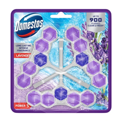 Domestos Power 5 zawieszka do WC 3x50g Lavender kostka do toalety lawenda potrójny pak do 900 spłukań