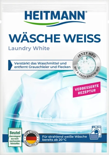 Heitmann Wäsche Weiss Wybielacz do Tkanin 50 g – niemiecki, przywraca biel i usuwa szarość