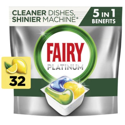 Fairy Platinum Lemon tabletki do zmywarki 32 sztuki kapsułki cytrynowe 5 in 1 Import