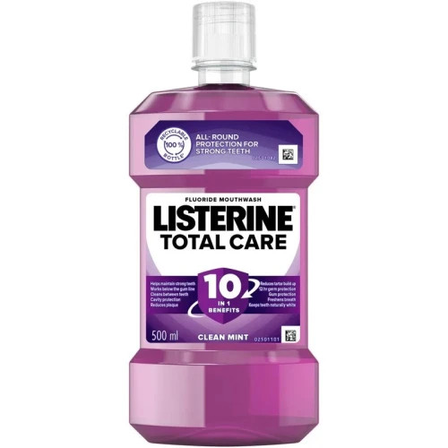 LISTERINE Płyn do jamy ustnej 500 ml Total Care – płyn do płukania ust na zdrowe dziąsła i świeży oddech