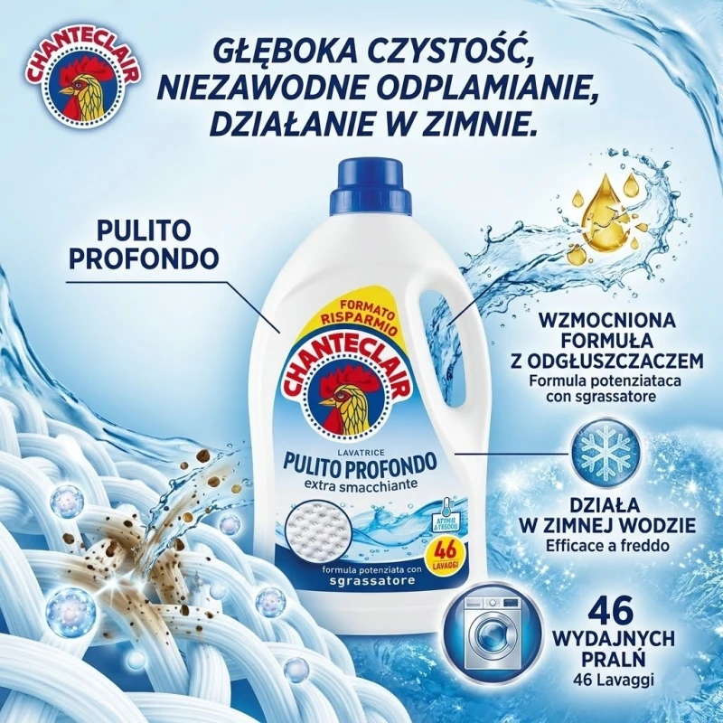 Chanteclair Pulito Profondo Włoski płyn do prania 2,07L 46P – oryginalny żel z odtłuszczaczem - Sklep i hurtownia FH German