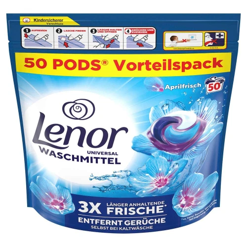 LENOR Aprilfrisch Universal oryginalne kapsułki do prania białego i jasnego niemieckie 50 szt. Premium Pods