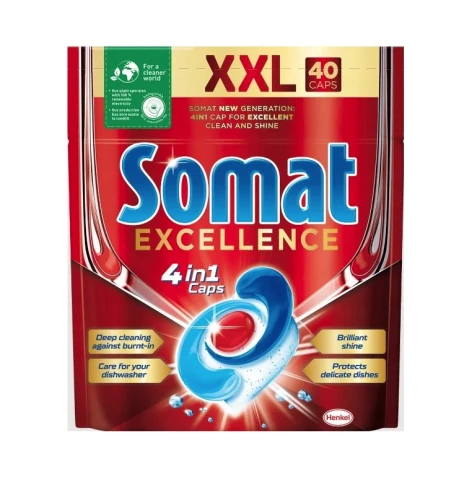 SOMAT Excellence 4in1 Premium niemieckie kapsułki do zmywarki z technologią głębokiego oczyszczania 40 szt.