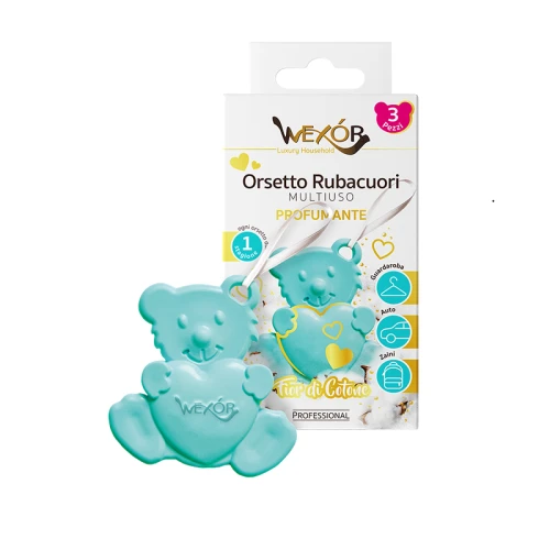WEXOR Orsetto Rubacuori Fiori di Cotone luksusowe włoskie zawieszki zapachowe misie 3szt