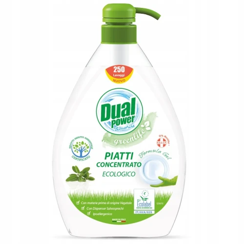 DUAL POWER Piatti Green skoncentrowany ekologiczny płyn do naczyń z pompką 1L