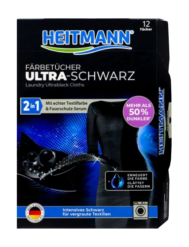 HEITMANN Färbetücher Ultra-Schwarz profesjonalne niemieckie chusteczki barwiące do czarnego 2w1 12 szt.