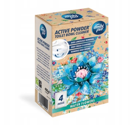 AMBI PUR Active Powder Toilet Bowl Cleaner Water Flowers musujący proszek do czyszczenia WC 4x100g (400g)