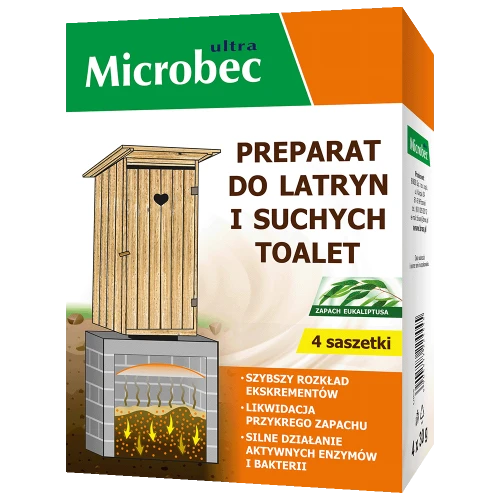 BROS Microbec Ultra Preparat do latryn i suchych toalet eukaliptus 4 saszetki (4x30g)