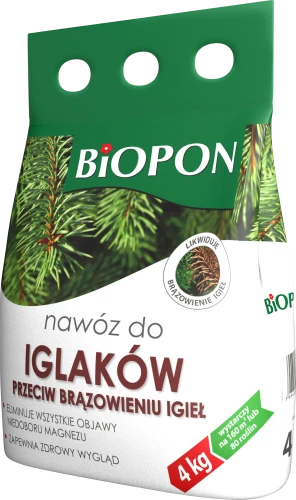 Biopon nawóz do iglaków przeciw brązowieniu igieł 4kg wydajny magnezowy granulowany