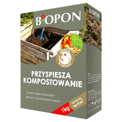 BIOPON Komposter bakterie przyspieszające kompostowanie opakowanie XXL 1kg + RĘKAWICE GRATIS