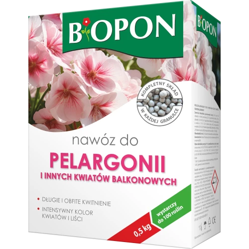 BIOPON Nawóz do pelargonii i innych kwiatów balkonowych o obfitym kwitnieniu 0,5kg (500g)