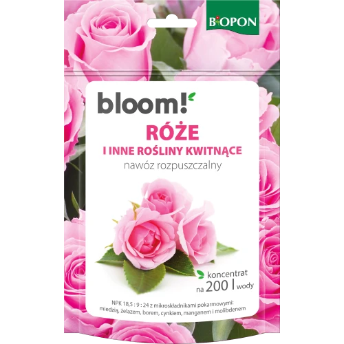 BIOPON bloom! RÓŻE I INNE KWIATY KWITNĄCE Nawóz rozpuszczalny koncentrat na 200L wody 200g