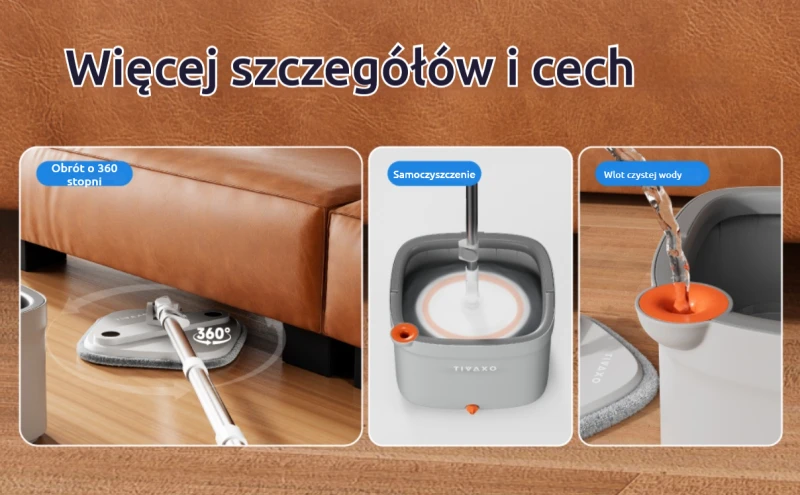 TIVAXO   Mop obrotowy M16 Spin z separacją wody + 2 wkłady mikrofibra - Sklep i hurtownia FH German