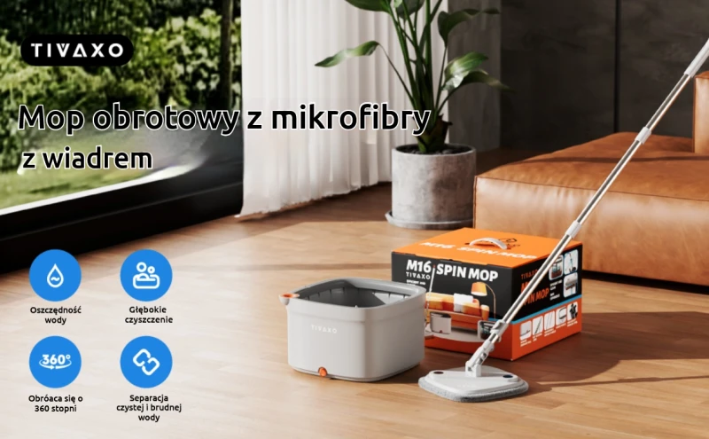 TIVAXO   Mop obrotowy M16 Spin z separacją wody + 2 wkłady mikrofibra - Sklep i hurtownia FH German